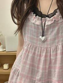 2025 Summer New Plaid Versatile Women Casual Minimalist Camisole - Pink - View 2