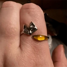 1 件复古时尚可爱狐狸戒指，动物主题珠宝，女士时尚个性化派对戒指