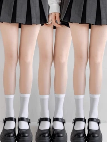 3 Pairs Ultra-Thin Lolita Sexy Women's Compression Stockings, Black, White, Beige, School Style Thigh High Socks + Calf Socks + Over-The-Knee Socks, Cozy - View 5