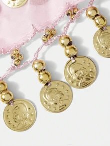 1 bộ trang phục múa bụng dây thắt lưng, trang trí bodysuit thắt lưng lưới kim loại, dây thắt lưng đồng xu vàng để khiêu vũ, phong cách Boho - Nhiều màu - Xem 11