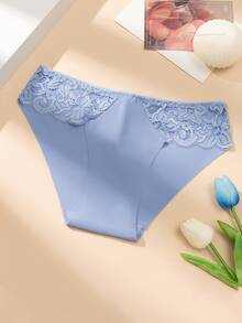 4pcs Women's Solid Color Sexy Lace Trim Seamless Breathable Low-Rise Briefs