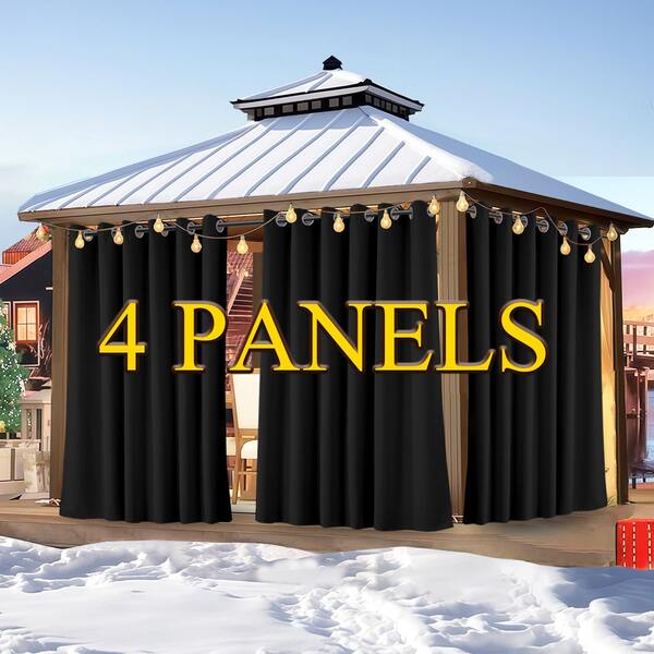 4 Panels Outdoor Blackout Classic Fashion Waterproof Grommet Top Solid Color Garden Decor Curtains For Porch, UV-Resistant Privacy Protection Thick Soft Touch Curtains For Patio, Pergola, Gazebo, Pool, Cabana