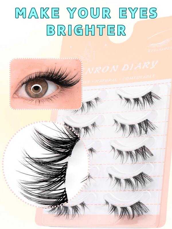 5 Pairs Versatile Fox Eye Oblique Fluffy False Eyelashes, 7-13mm Natural Length With Slightly Curled Ends, Transparent Soft Stem Comfortable And Non-Irritating, 3D Thick Faux Mink, Invisible And Natural Looking. Suitable For All Eye Shapes, Reusable, Great For Early Classes, Commuting, Daily Makeup, Dates, Weddings, Holidays. Convenient For Makeup Touch-Ups At Home Or When Traveling. Ideal Gifts For Valentine's Day, Mother's Day, Halloween, Thanksgiving, Christmas, Birthdays.