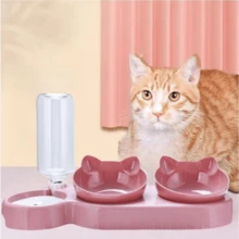 Elevated Pet Feeder Automatic Drinker With Triple Limiter - Pink - View 1