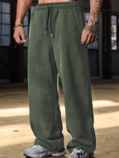 Men Solid Color Straight Leg Sweatpants, Suitable For All Seasons, Loose Fit, Casual Street Style, & Comfortable, Workout Sweatpants, Commuting