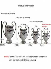 1个足球奖杯 - 圣布拉德杯，冠军联赛，大耳朵杯，树脂材质，礼品，足球迷纪念品（含丝带），可用作悬挂装饰、娃娃配件、普通钥匙链