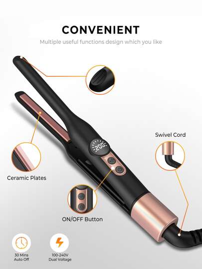  UKLISS 2-i-1 plattång och locktång: Mini keramiskt stylingverktyg för kort, långt hår och skägg, mors dag-present, alla hjärtans dag-present, pojkvänspresent, St. Patrick's Day-present, söt rosa