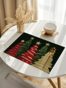 1/4/6/8pcs Christmas Tree Design Linen Place Mats 12.6inch*16.5inch, Machine Washable, Rectangular Table Mats For Home, Kitchen, Holiday Festive Dinner Decor, Suitable For Party, Restaurant & Hotel Use - Red - View 4