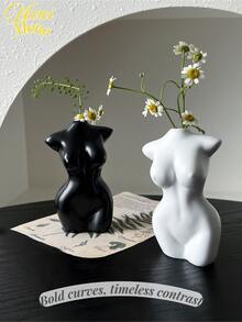 <大胆的曲线，永恒的对比>，1 件现代女性身体花瓶，极简主义砂岩树脂雕塑用于花卉展示，美观的北欧风格家居装饰点缀，优雅的装饰品，适合客厅、卧室、办公室、架子和桌面，非常适合婚礼艺术装饰、母亲节礼物 - 彩色 - 查看 1