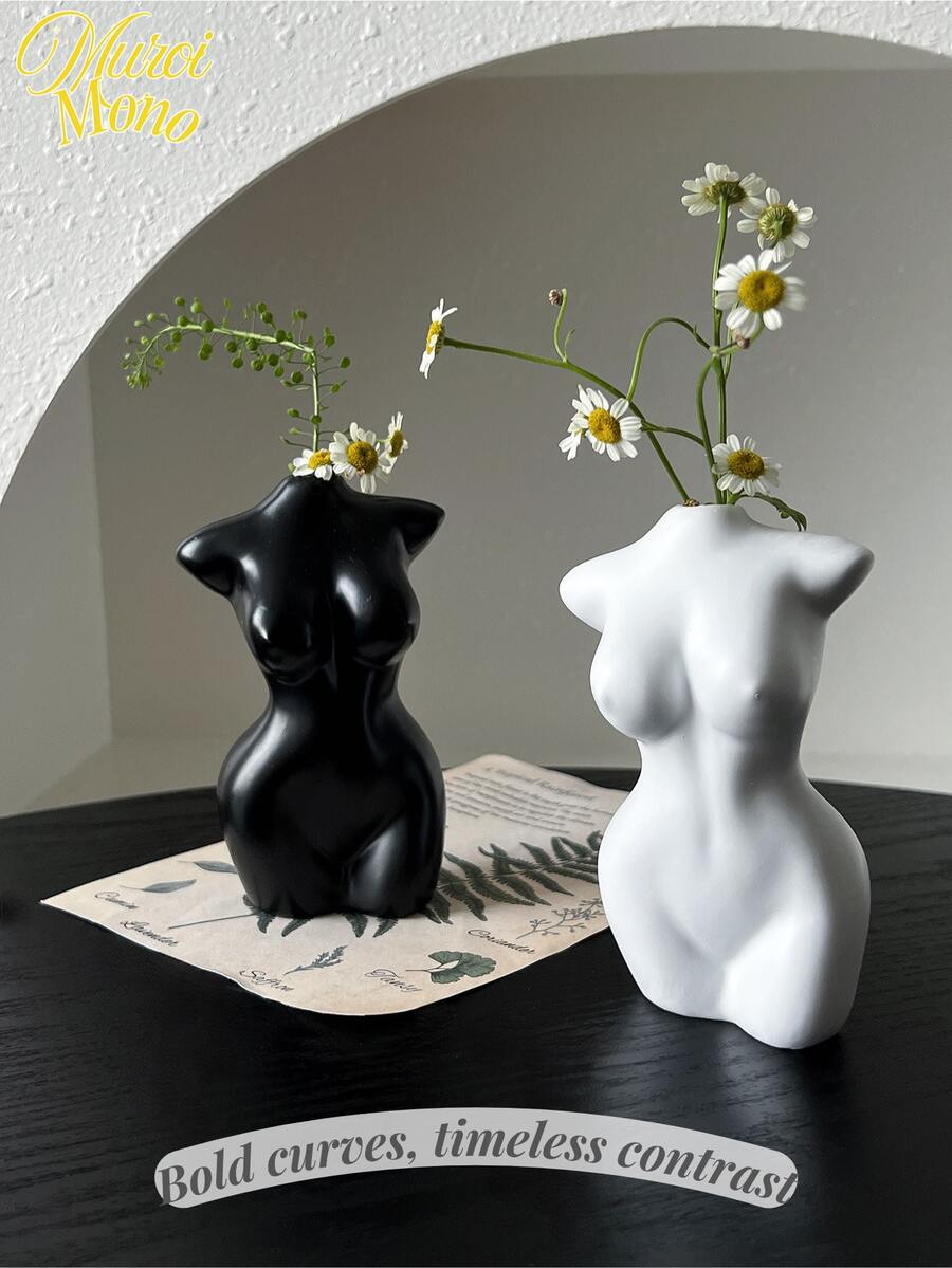 <大胆的曲线，永恒的对比>，1 件现代女性身体花瓶，极简主义砂岩树脂雕塑用于花卉展示，美观的北欧风格家居装饰点缀，优雅的装饰品，适合客厅、卧室、办公室、架子和桌面，非常适合婚礼艺术装饰、母亲节礼物 - 彩色 - 查看 1