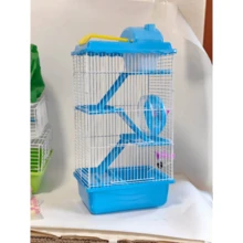 Jaula para hámster de 4 niveles con tobogán y botella de agua, ruedas de ejercicio para una entrada rápida y fácil. - Azul - Ver 8