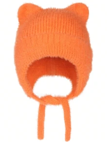 1 件女士可爱猫耳毛茸茸护耳针织帽，温暖时尚，适合日常佩戴 - 繫繩款貓咪耳帽 - 查看 11