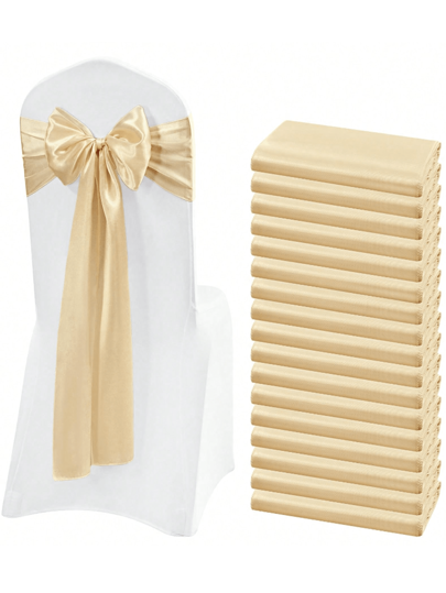 1pc/6pcs/10pcs Champange Satin Chair Sash Ties Silk Chair Ribbon Bow Belt Party Wedding Chair Sash Knot For Birthday, Event, Hotel, Restaurant, Ceremony, Banquet Decoration