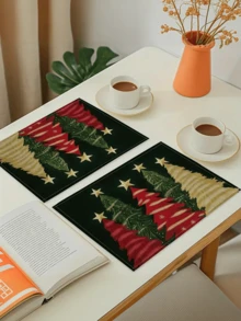 1/4/6/8/12pcs Christmas Tree Design Place Mats 12.6x16.5 Inch, Machine Washable, Rectangular Table Mats For Home, Kitchen, Holiday Festive Dinner Decor, Suitable For Party, Restaurant & Hotel Use - Multicolor - View 2
