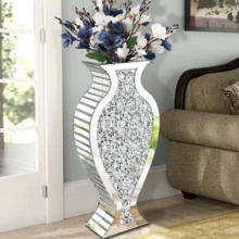 27-Inch High Crushed Diamond Floor Vase, Fish-Shaped Silver Large Vase For Living Room Decoration, Crystal Mirror Home Decoration Vase For Displaying Dried Flowers - 銀色 - 查看 2