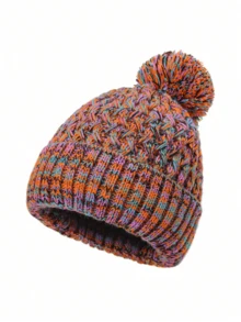 1pc Colorful Stylish Women's Knitted Beanie Hat, Multi-Color Options, Fashionable & Warm, Suitable For Daily Use And Christmas - Colorful Single Ball Knitted Hat - View 14