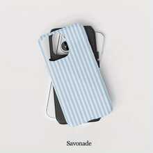 Fashionable Fresh Blue And White Striped Glossy Phone Case For IPhone 17 Air 16PM 15PM 13/13 Mini 12 11 XS Max 7 SE2FOR-YOUR-BELOVED-PHONE - 1PC - 查看 5