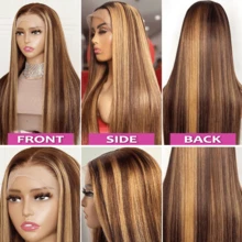 Peruca Reta de Renda Frontal com Destaque Ombré de Densidade 200%, Cabelo Misturado 13x4 HD Destaque Ombré Reto Osso, Perucas de Renda Frontal Coloridas Longas Retas para Uso Diário de , Aparência Natural Pré-Cortada Pré-Arrancada com Cabelo de Bebê