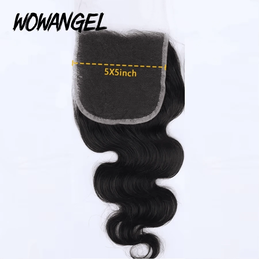 WOWANGEL 5x5 Real HD Lace Closure Body Wave Lace Closure Only Natural Black Color Brazilian Virgin Remy Human Hair Melt Skins True HD Lace Frontal Closure Human Hair Pre Plucked For Women