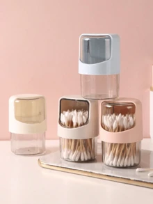 Rotating Cotton Swab Holder With Lid, Round Desktop Cotton Swab Box, Plastic Makeup Remover Pad Storage Box, Transparent Toothpick Holder
