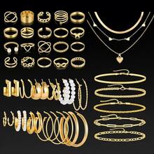 68/10pcs Elegant Vintage Butterfly, Heart, Faux Pearl, Twist Knot, Star, Moon, Rhinestone, Wide Band, Snake Chain, Braid Chain, Geometric C-Shape Earrings, Necklaces, Rings, Bracelets Jewelry Set, Suitable For Holidays, Parties, Daily Wear, Holiday Gifts - 彩色 - 查看 5