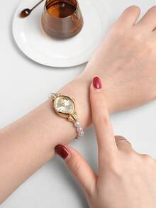 1件女士休闲复古简约石英腕表，适合日常佩戴 - 金色 - 查看 3