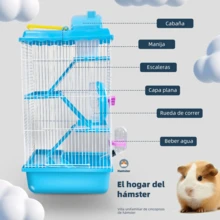 Jaula para hámster de 4 niveles con tobogán y botella de agua, ruedas de ejercicio para una entrada rápida y fácil. - Azul - Ver 6