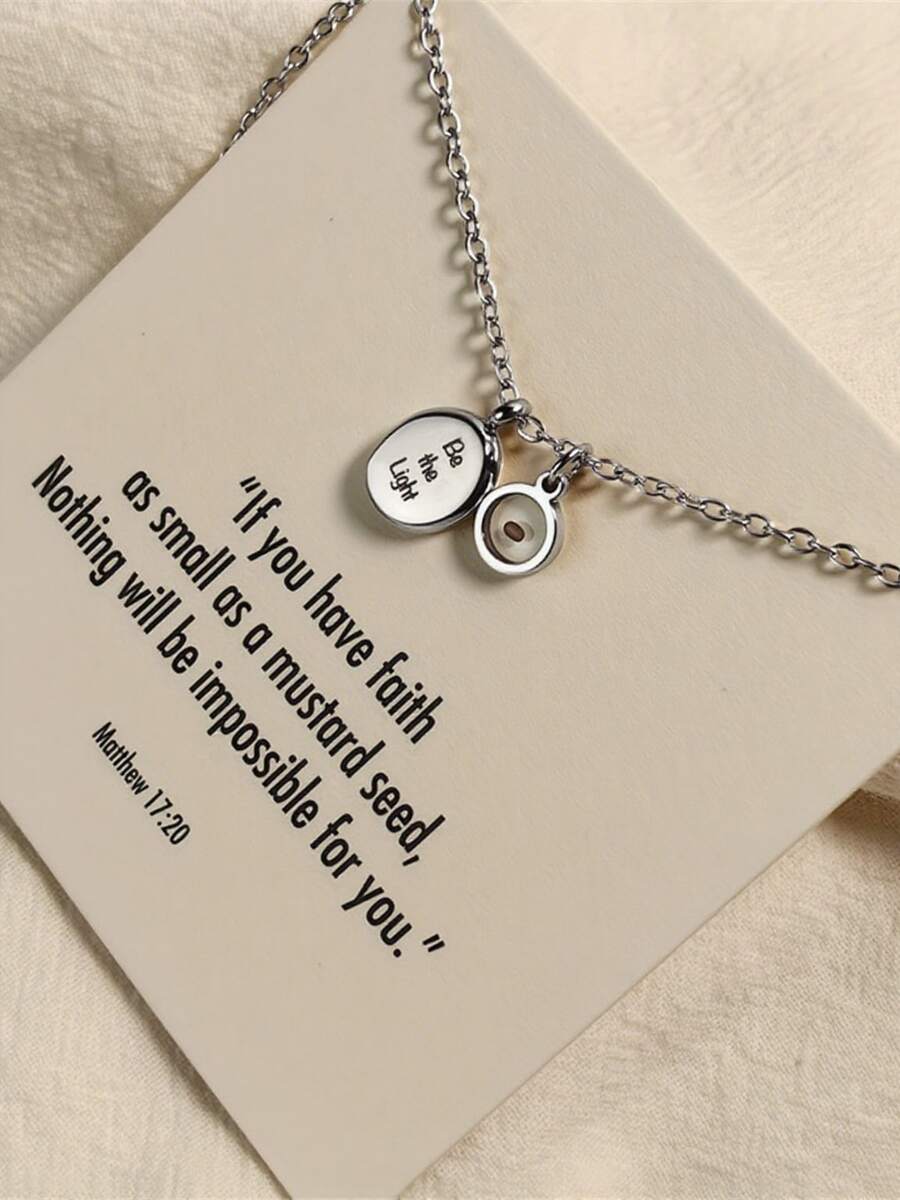High Quality Stainless Steel Mustard Seed Faith Inspirational "Be The Light" Silver Pendant Necklace, Christian Motivational Gift, Inspiring, Birthday Gift, Valentine's Day Gift, Perfect Gift For Loved Ones - Silver - View 1