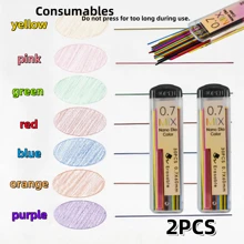 30pcs/2 Boxes Mixed 7 Colors Pencil Lead Refills, HB Hardness. Consumables, Do Not Press For Too Long During Use. 60pcs/Box 0.7mm Automatic Colored Refills, Multi-Color For School, Students, Office, Drawing, Erasable, Pressurized
