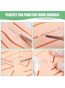 医学生护士缝合垫，模拟血管皮肤硅胶模块逼真人体表面皮肤模块带伤口，用于缝合练习 - 不可拆卸，抗撕裂（带防滑底座）