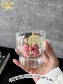 <Tỏa sáng rực rỡ với từng chiếc nơ hồng>, Cốc sọc trang trí nơ trong suốt 300ml, thích hợp để uống nước và cà phê hàng ngày - Nhiều màu - Xem 2