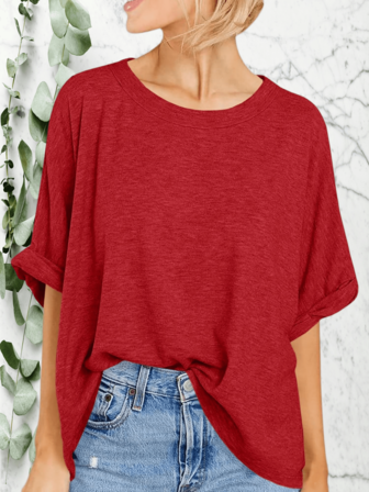 Women's Summer Oversized Solid T-Shirt - Short Sleeve Casual Loose Tee