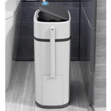 14L Slim Plastic Waste Bin With Built-In Toilet Brush - Default - View 3