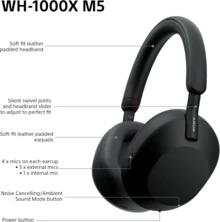 Fones de ouvido supra-auriculares sem fio Sony WH-1000XM5 com cancelamento de ruído premium, Bluetooth, qualidade de chamada nítida, áudio de alta resolução, bateria com duração de até 30 horas, inclui capa rígida, iOS e Android - Preto - Preto - Ver 3