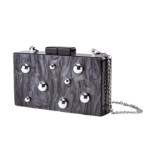 Women Unique Acrylic Clutch Purse Chain Shoulder Bag Prom Party Wedding Handbag With Embedded Beads - 黑色 - 查看 4