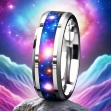 优雅男士不锈钢戒指套装，带有独特的绿苔藓 - 时尚现代的设计，适合日常佩戴或作为礼物 - 銀色 - 查看 10