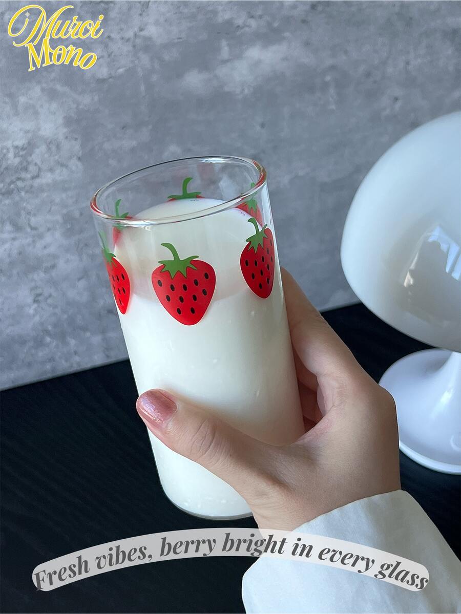 <清新气息，每一杯都充满浆果的明亮>，350ml耐热高硼硅玻璃杯，清新简约的草莓图案，适合办公室和家庭使用，四季、圣诞节等节日 - 無色 - 查看 1