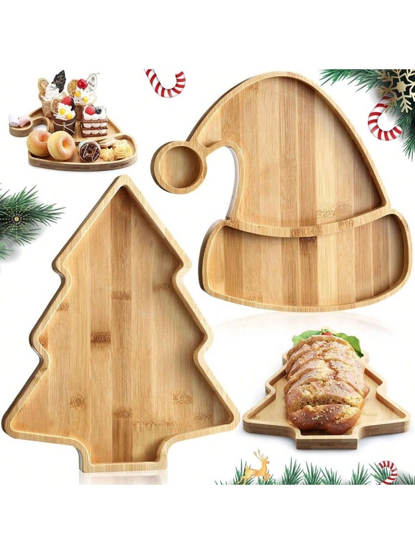 1pc Wooden Christmas Hat Shaped Serving Plate, Deer Antler Tray,Snacks & Dessert Cookie Tray, Dining Table Center Decor, Christmas Party Tableware Food Display Plate, Candy & Cookie Family Gathering Dish