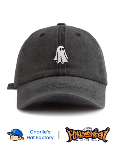 1 件万圣节可爱鬼魂刺绣复古水洗爸爸帽，男女皆宜，休闲时尚复古柔软吸汗带可调节尺寸轻便多功能棒球帽，适合户外运动日常穿着派对度假，万圣节完美礼物