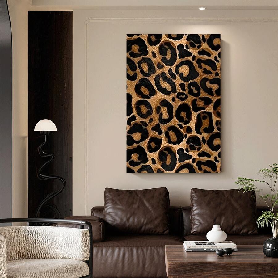 Framed 2D Flat 2D 1pc Wrapped Canvas Painting Cheetah Leopard Print Country Farmhouse Theme Large Wall Art, Golden And Pink, Perfect Gift For Festivals And His/Her, New House Abstract Canvas Painting, Home Office, Cheap Canvas Art Decoration - Framed(Framed) - View 1