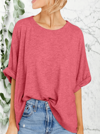 Women's Summer Oversized Solid T-Shirt - Short Sleeve Casual Loose Tee