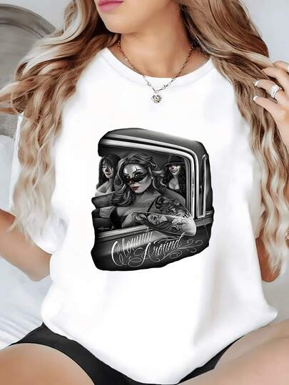 Unit Of 220G Graphic Gangster Cholas Original Design T-Shirt 100% Cotton With Digital Print Urban Street Style Casual Women's Shirt Stylish Graphic Design For Lady