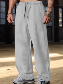 Solid Color Straight Leg Sweatpants, Suitable For All Seasons, Loose Fit, Unisex, Streetwear Casual, & Comfortable, Workout Joggers, Commuting