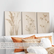 3件套现代墙面艺术海报，中性植物帆布墙画 - 简约花卉印花，米色调 - 现代自然装饰，带框或不带框均可，房间装饰，家居装饰，大学宿舍公寓装饰，酒店，家庭，客厅，卧室，浴室和办公室墙面装饰礼品