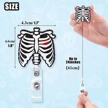 Xray Badge Reels 4PCS Acrylic Skeleton Retractable Badge Holder With Alligator Clip Glitter Rib Skull Patterns ID Badge Clips For Rad Tech Nurse Doctor Student Halloween Christmas Gift Idea - 4PCS - View 11