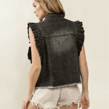 The Jennifer Button-Down Vest - Black - View 3