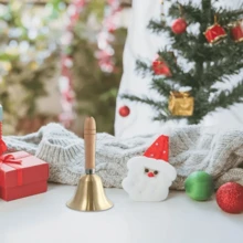 1pc Large Solid Brass Hand Bell With Wooden Handle - Extra Loud Chime, Suitable For Home Decor, Holiday Celebrations And Party, Christmas Decoration | Modern Style Bell | Smooth Polished Surface, Christmas Bell, School Bell, Dismissal Bell, Service Bell, Percussion Accessories, Ideal Desk Accessory, Classroom, Church, Eid, Room Decor, Bedroom Accessory, Tabletop Decor, Birthday Gift, Holiday Gift, New Year Gift - Multicolor - View 3