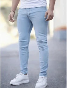 Men's Skinny Original Denim Elastane Pants, Light Blue Wash, Delave, Gringa Fashion Modeling - Light Wash - View 2