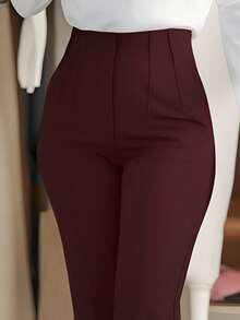 Damen hochwertige Bundfaltenhose in Unifarbe mit hoher Taille und Knöchellänge, Büromode