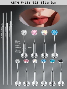 CIZME 1 Set Fashionable Titanium Alloy Threadless Nose Stud CZ Nose Ring, Flat Back Stud Earrings, CZ Nose Bone, Nose Wing, Cartilage Earrings, 20G 18G 16G Cubic Zirconia Lip Ring, Medusa Lip Ring, Threadless Lip Stud, Piercing Taper, Suitable For Daily Wear - Lip Studs - View 3
